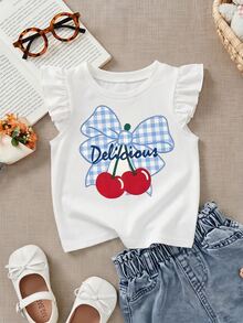 Young Girl Casual Fashion Cute Flutter Sleeve Round Neck Top, Suitable For Spring And Summer - Multicolor - View 3