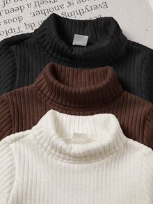 SHEIN 女童羅紋彈性針織高領長袖內搭上衣 - 白色 - 查看 6
