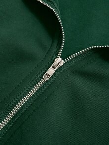 INAWLY 半拉鍊 Polo 領印花寬鬆抽繩運動衫 - 綠色 - 查看 4
