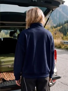 WanderVale Women's Zip-Up Collar Outdoor Sweatshirt - Navy Blue - View 2