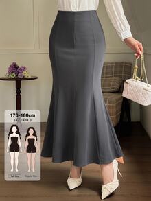 Dazy Tall Women's Elegant Solid Color Long Mermaid Skirt - Grey - View 1