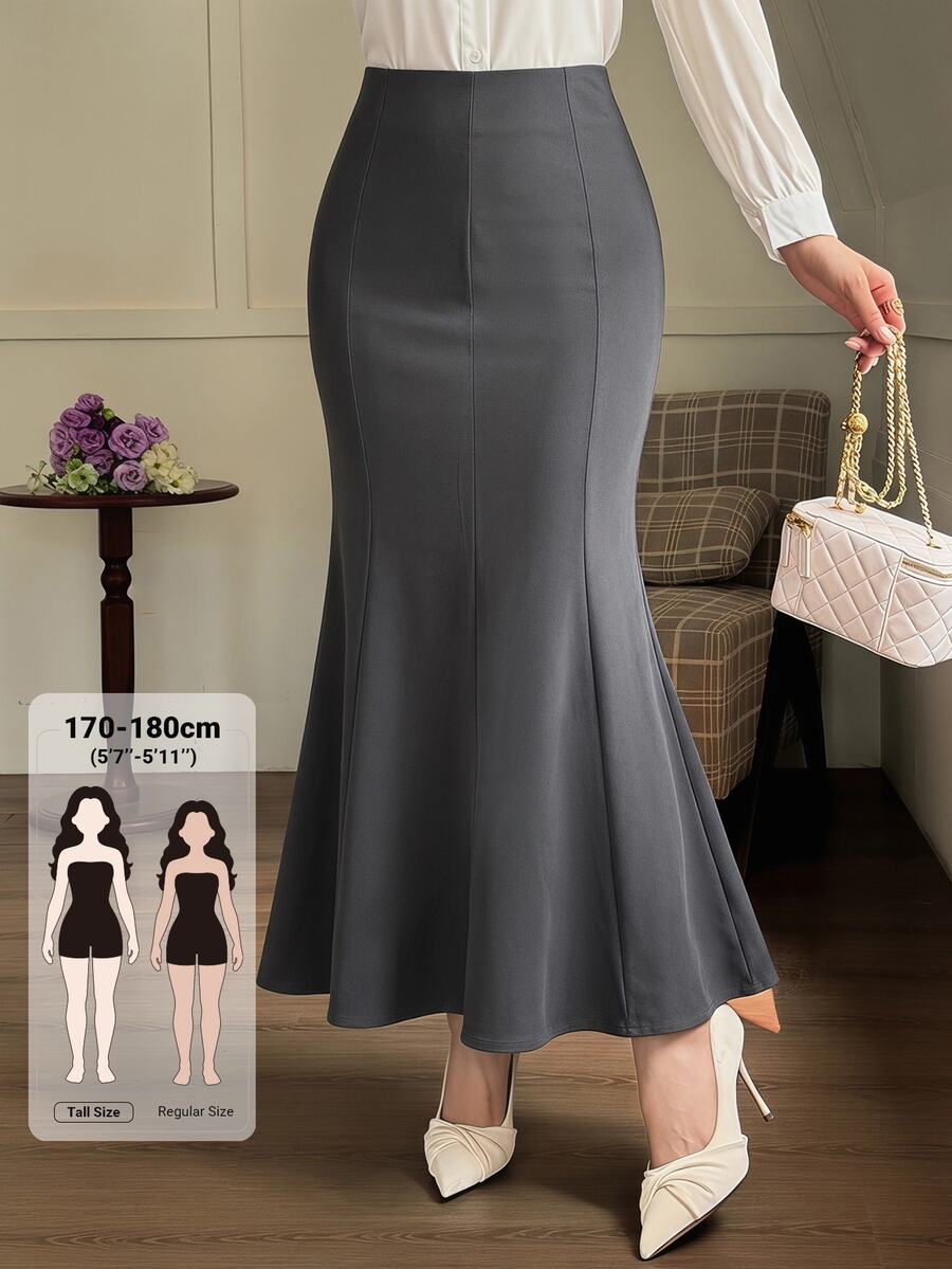 Dazy Tall Women's Elegant Solid Color Long Mermaid Skirt - Grey - View 1