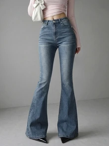 FRIFUL Women's Sexy Chic Button Pocket Flared Jeans - Blue - View 3