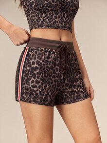 OutZeal Women Sports Shorts Casual Gym Natural Soft Leopard Print Knitted High Waist Active Bottom Summer - Multicolor - View 5