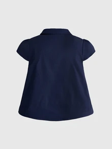 ROMWE Kawaii Vintage College Peter Pan Collar Cute Casual Versatile Loose Plus Size Shirt - Navy Blue - View 2