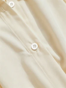 Sweetra 大尺碼極簡休閒白色 Polo 領長袖連身褲，百搭修身收腰顯瘦襯衫連身褲，冬季款 - 杏色 - 查看 6