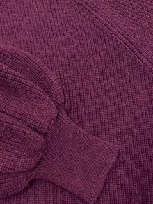 RosyDaze Wine Red Stand Collar Zipper Short Knit Cardigan Plus Size Women's Lantern Petal Sleeve Raglan Sleeve Ribbed Sweater Jacket Autumn/Winter - Burgundy - View 5