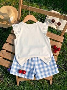 Young Girl Casual Fashion Cute Flutter Sleeve Round Neck Top, Suitable For Spring And Summer - Multicolor - View 2