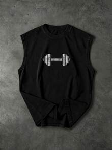 Men's Solid Color Crew Neck Sports Tank Top, Gym Training Sleeveless Shirt - Black - View 3