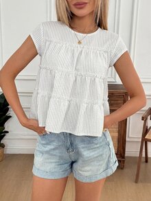 Easowa Casual Elegant Pullover Blouse With Multi-Layer Ruffle Hem, Babydoll Shirt - Multicolor - View 6