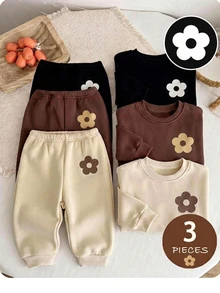 SHEIN 女嬰秋冬可愛3件組愛心圖案長褲 - 棕色 - 查看 1