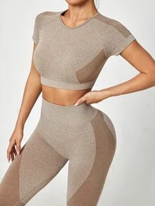 SHEIN Core Rhythm Women's Elastic Waist Tight Fit Sports Set - Army Green - View 1