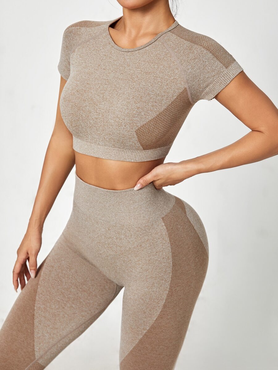 SHEIN Core Rhythm Women's Elastic Waist Tight Fit Sports Set - Army Green - View 1