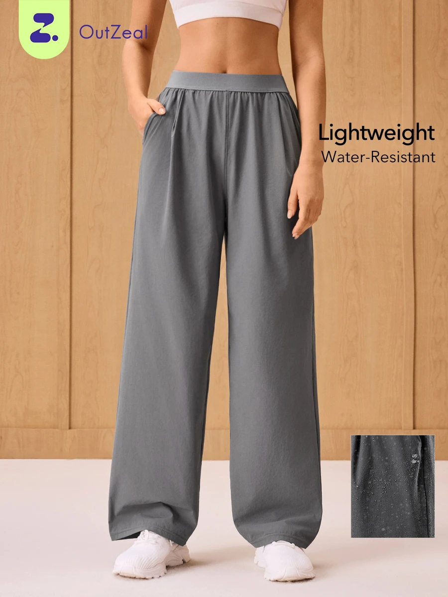 OutZeal Women Sports Pants Gym Workout Casual Lightweight Elastic Waist Straight Leg Active Bottom For Spring Summer - Dark Grey - View 1