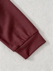 SHEIN Elladie kids 女童 2 件組復古美式學院風紅白色上衣與寬腿褲套裝，休閒秋季長袖圓領套裝，7 歲生日秋季穿搭 - 酒紅色 - 查看 7