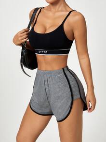 SHEIN Dewbera Women's Colorblock Trim Curved Hem Athletic Fashion Shorts - Light Grey - View 5