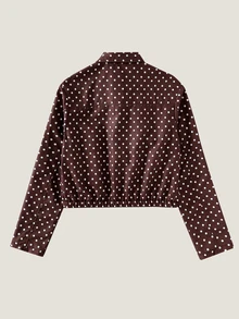 SHEIN 青少年女孩波點圖案翻領時尚休閒夾克 - 棕色 - 查看 2