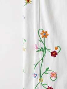 SHEIN MOD 女款極簡花卉刺繡牛仔褲 - 白色 - 查看 5