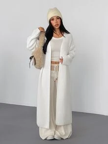 SHEIN ICON Women's Soft Street Style Long Sleeve Knit Cardigan - Beige - View 5