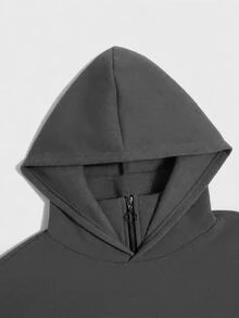 SHEIN 青少年男孩灰色雙層連帽衛衣，立領面罩設計，寬鬆版型，冬季開學季休閒舒適柔軟時尚秋季連帽衫 - 深灰色 - 查看 11