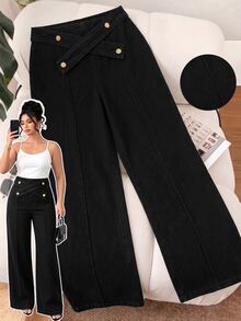 GlowEve CURVE Plus Size Women's Fashion Denim Jeans With Straps - Black - View 5