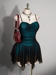 SHEIN ICON Women's Plus Size Spaghetti Strap Backless Dress - Teal Blue - View 3