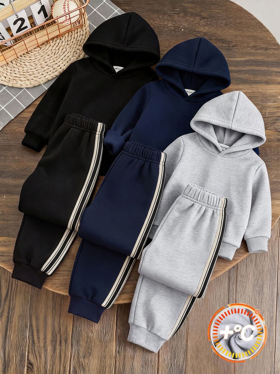 SHEIN 3pcs/Set Young Boy Casual Elastic Waist Fleece Sweatpants, Kids Joggers All-Match Multi-Pack, Winter - Multicolor - View 1