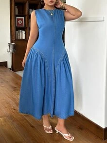 Rivivi Summer New Sexy Loose Plus Size Denim Dress - Blue - View 2