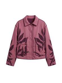 Nöista Quilted Jacket In Pink Colors With Leaves Print And Snap Buttons For Closure, Oversize Look. Fall, Winter, Casual, Outerwear.  - Pink - View 8