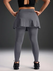 Powerista Women's Plus Size Solid Color High Waist 2 In 1 Sports Leggings - Grey - View 3