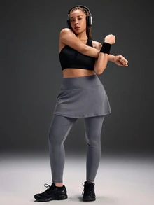 Powerista Women's Plus Size Solid Color High Waist 2 In 1 Sports Leggings - Grey - View 5