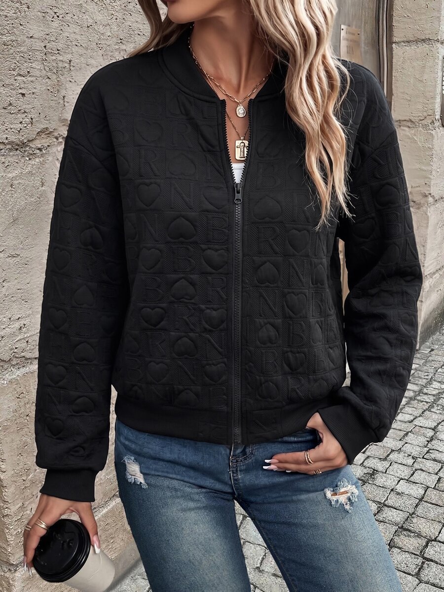 Linhara CURVE Women's Plus Size Solid Color Casual Jacket, Autumn/Winter - Black - View 1