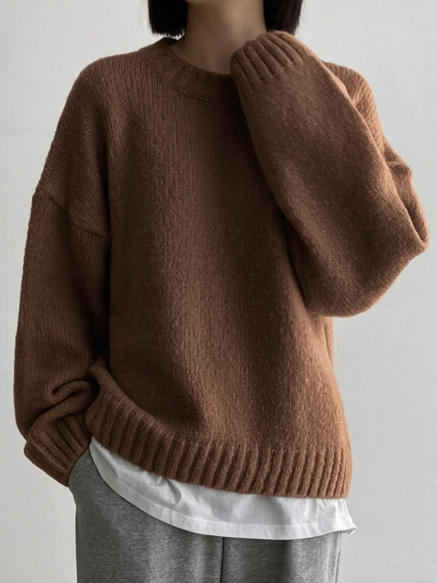 DAZY Women's Solid Color Pullover Sweater, Classic Casual Urban Renaissance Street Style, Creative Personalized Fashion - Camel - View 1