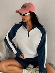SHEIN Dewbera Women's Sporty Casual Fashion Colorblock Sweatshirt - White - View 1