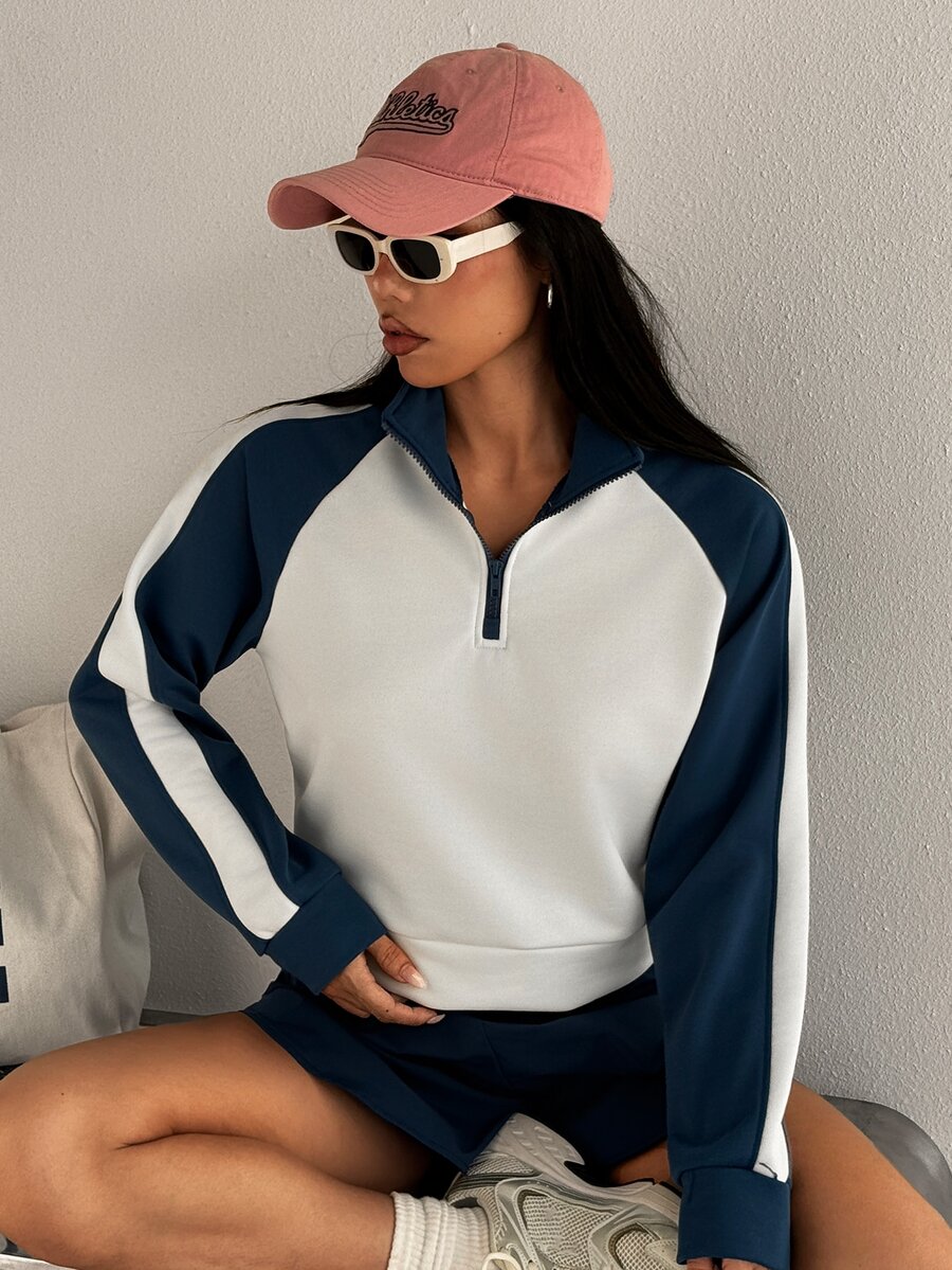 SHEIN Dewbera Women's Sporty Casual Fashion Colorblock Sweatshirt - White - View 1
