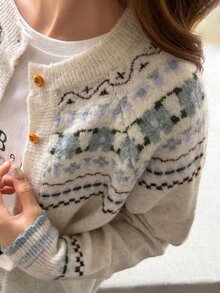K-Vae Women's Single-Breasted Long Sleeve Knit Sweater - Multicolor - View 8