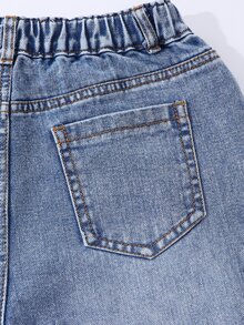 Girls' Autumn Star Patch & Bow Decor Wide Leg Denim Jeans, Light Blue Washed Frayed Hem, Sweet Cool Personalized Loose Long Pants For School And Outings - Light Wash - View 6