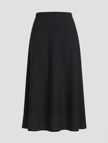 Firerie Plus Size Elegant Black Solid Color Skirt - Suitable For Commuting, Office, Party And Wedding Autumn New Arrival - Multicolor - View 2