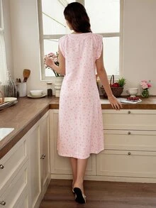 Snug Reverie Women's Romantic Lace Trim Ditsy Floral Long House Dress - Multicolor - View 2