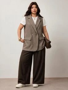 Enliva Plus Size Plaid Lapel Vest Top Apple - Brown - View 6