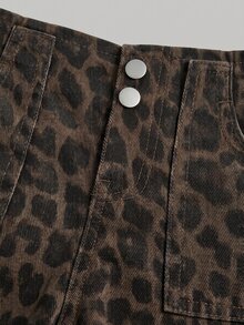 SHEIN Little Byeori Baby Girl Leopard Print Casual Daily Wear Denim Jeans - Multicolor - View 3