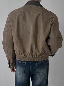 DAZY Áo khoác denim nam phối màu nâu trơn, giặt mài rách phong cách cho mùa xuân/thu - màu nâu - Xem 2