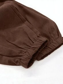 Linhara Plus Size Women's Casual Faux Linen Hooded Jacket - Coffee Brown - View 3