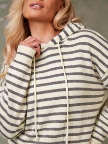 Athîral Women's Casual Hooded Sweatshirt And Striped Knit Pants 2 Pieces Set - Apricot - View 4