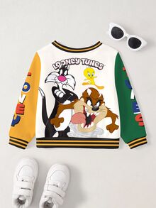 LOONEY TUNES X SHEIN 男嬰條紋字母印花圓領長袖休閒運動衫 - 白色 - 查看 2