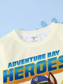 SHEIN | PAW Patrol 小男孩字母卡通印花長袖運動衫與長褲套裝 - 白色 - 查看 3
