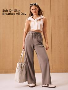 OutZeal Women Sports Brown Pants Casual Work Natural Soft Elastic Waist Straight Leg Active Bottom For Spring Summer - Brown - View 3