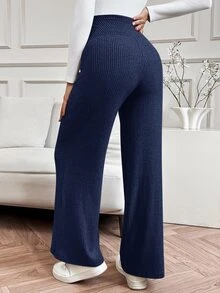 SHEIN 直筒寬腿休閒優雅孕婦收腹舒適長褲 - 藏蓝色 - 查看 2