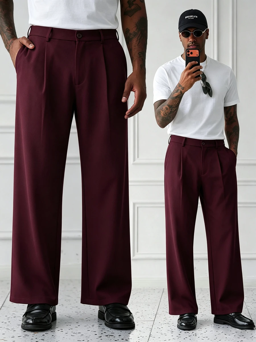 HUEFORM Men's Spring/Summer White INS Style Casual Long Pants - Burgundy - View 1