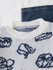 SHEIN Genkimix Kids 女童時尚休閒甜美櫻桃圖案套頭毛衣 - 白色 - 查看 4